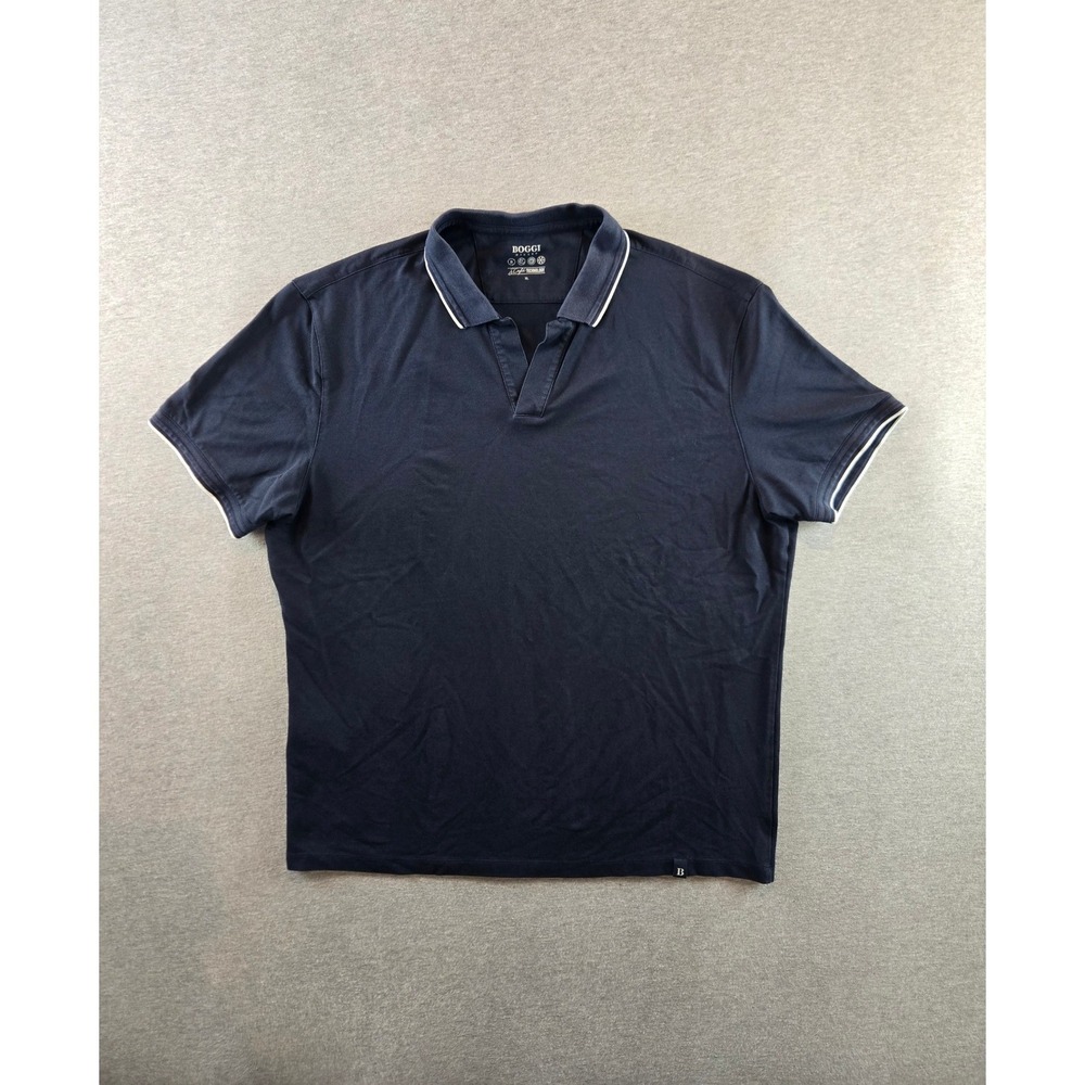 Boggi Milano Polo Shirt Mens XL Navy Blue S.Cafe Tech Tipped V-Neck BO23P005306